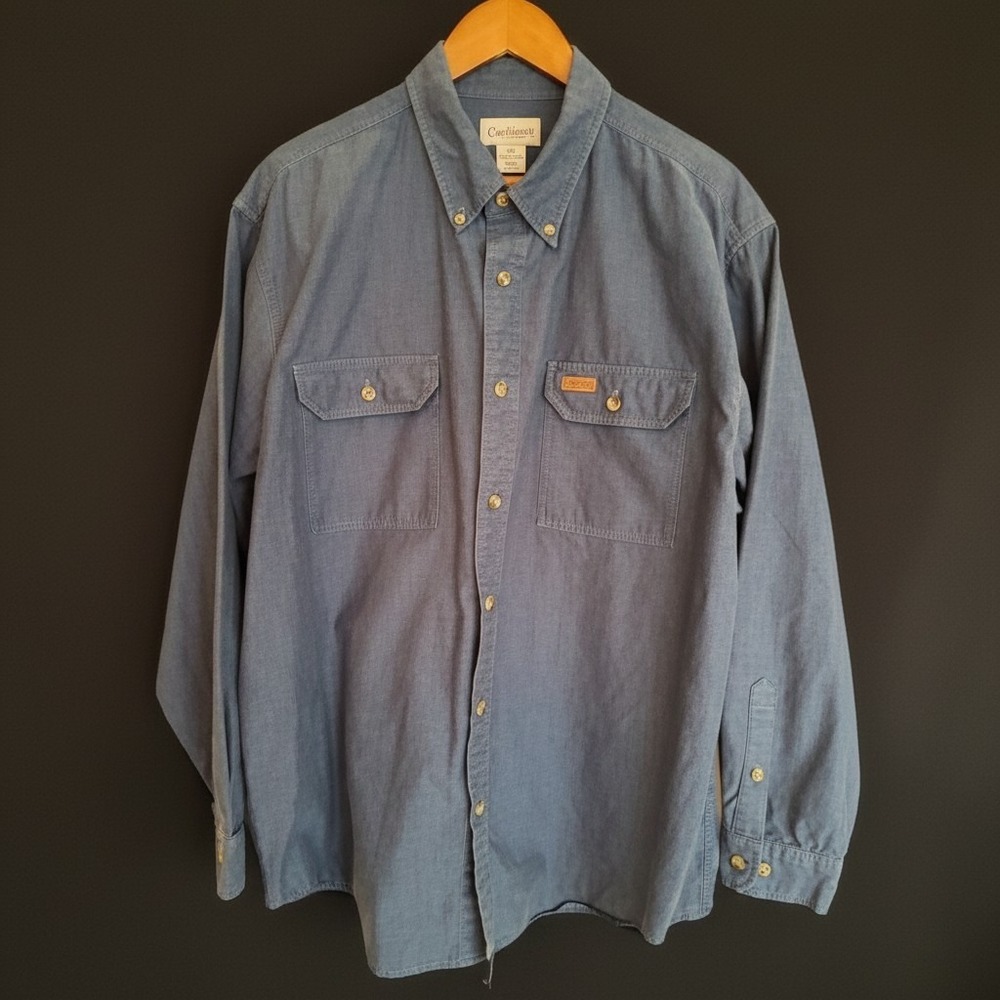 Carhartt Mens XL Blue Cotton Long‎ Sleeve Button Down Work Shirt 2108IDC